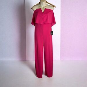 Lulu's New Hot Pink Strapless Wide Leg Jumpsuit Size Medium glam bold chic retro